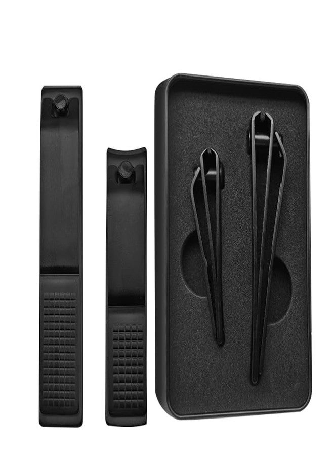 OHOO Nail Clippers Set Sharp Black Nail Cutter Fingernail Toenail Clipper with Case Large and Small 2 Piece (Black case) - Image 1